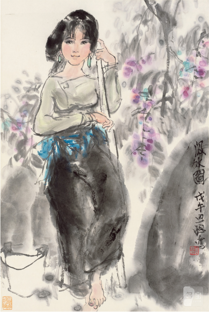 周思聪（1939～1996）汲水图 - 图1